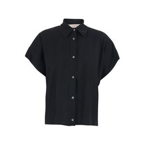 Jucca Women Black Shirt With Classic Collar And Short Sleeves In Fabric Woman